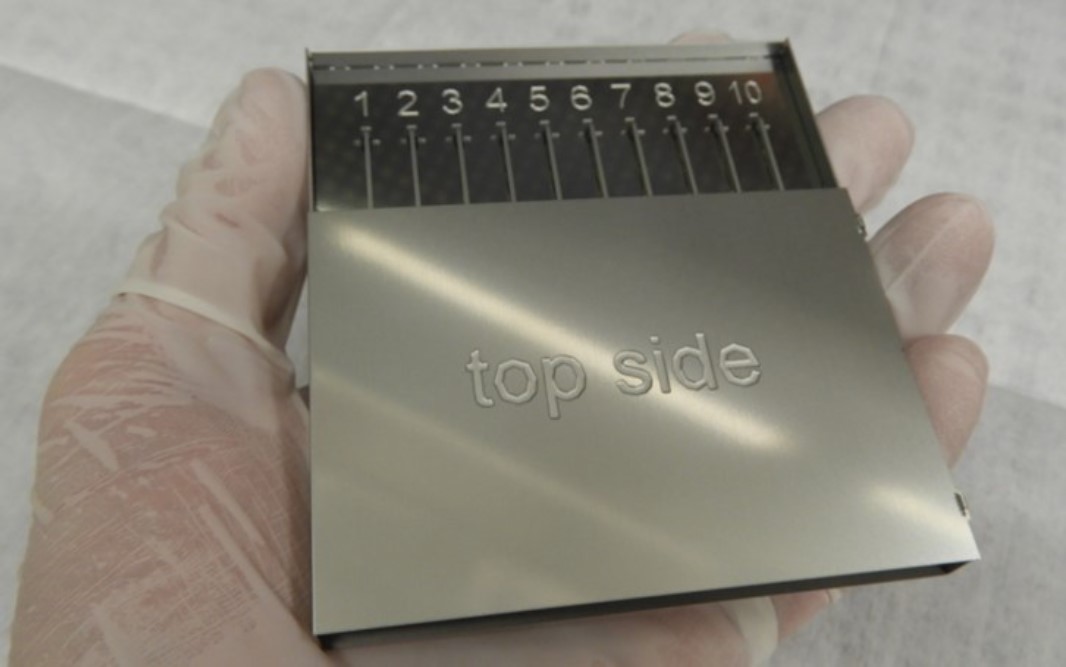 NANOSENSORS™ stainless steel AFM probe box with slidable mechanical clamps